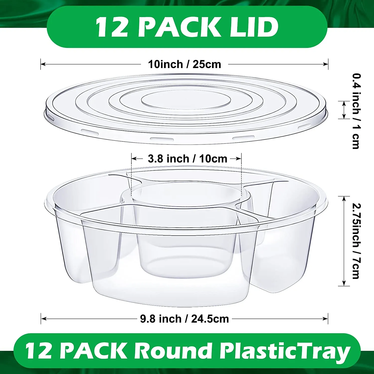 12 Pcs Round Appetizer Serving Trays With Lids  Compartment Container for fruits & vegetables