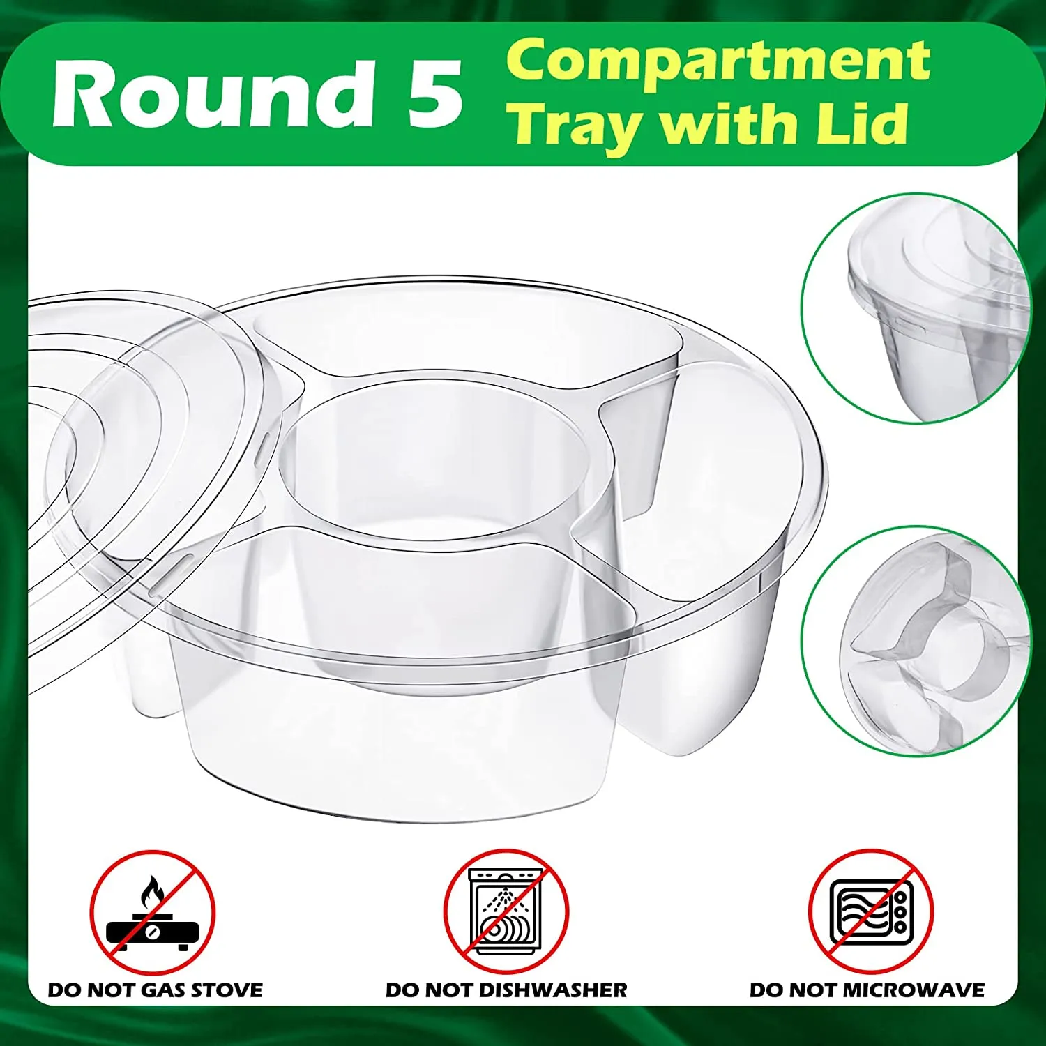 12 Pcs Round Appetizer Serving Trays With Lids  Compartment Container for fruits & vegetables