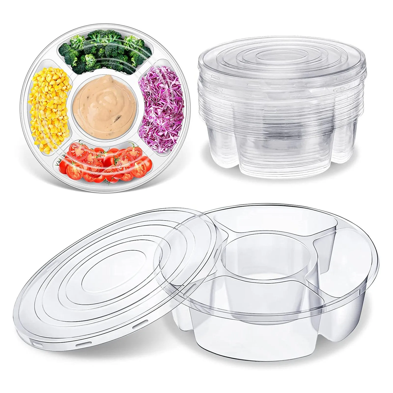 12 Pcs Round Appetizer Serving Trays With Lids  Compartment Container for fruits & vegetables