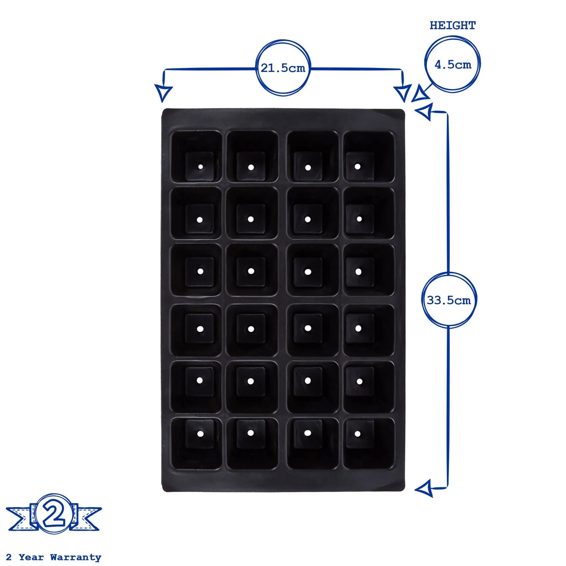 24pc Black Plastic Seed Starting Trays Set - Pack of Three - By Green Blade