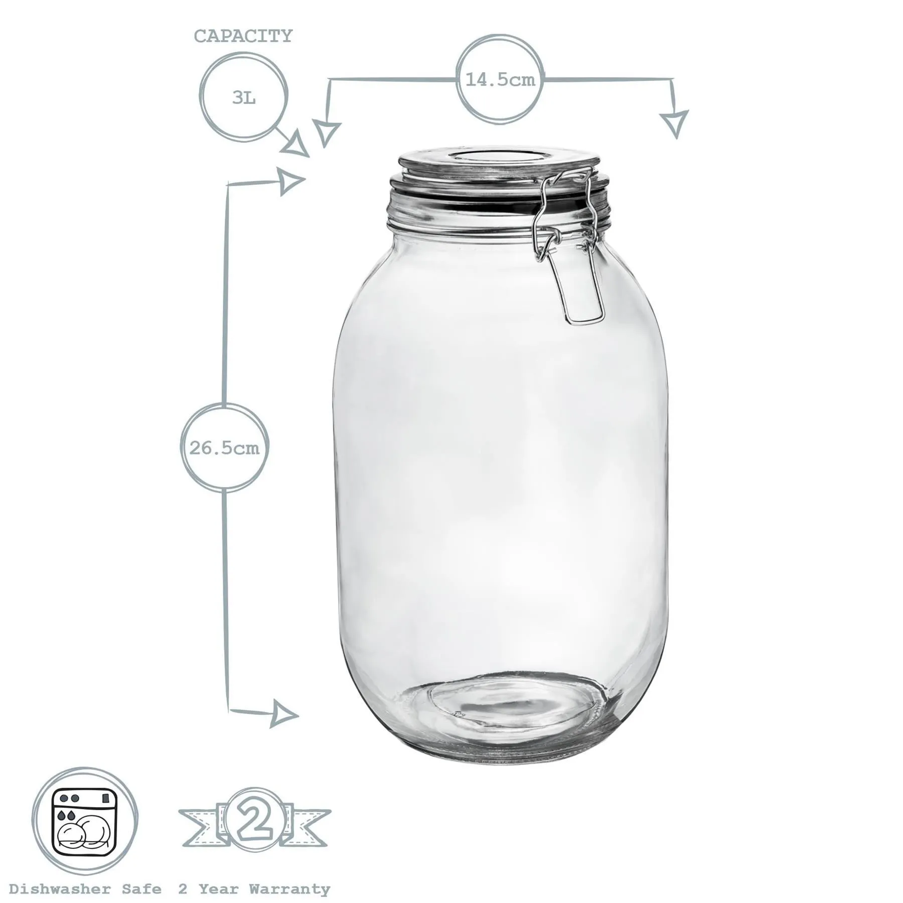 3L Classic Glass Storage Jars - Pack of 3 - By Argon Tableware