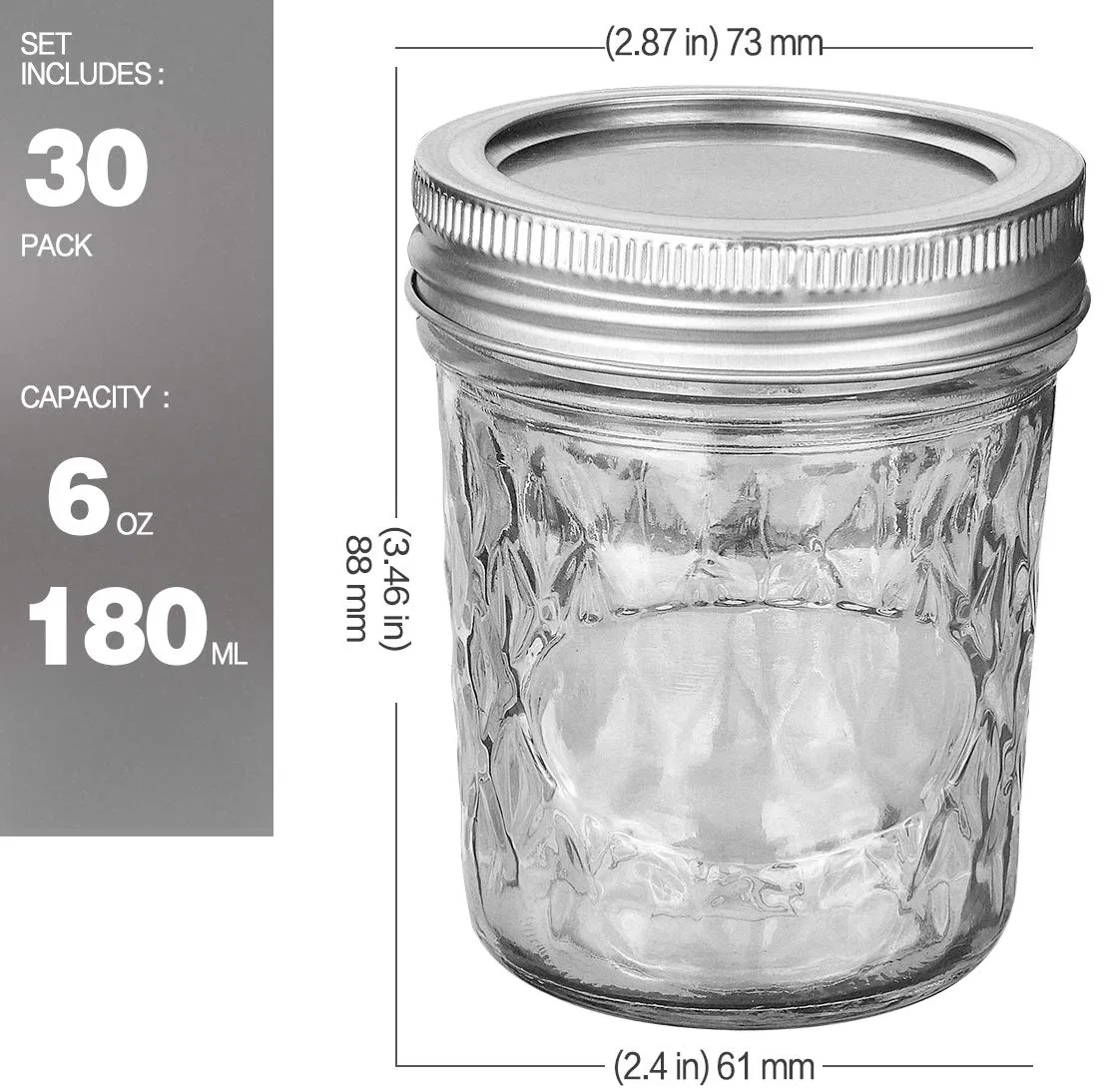 6 oz Glass Mason Jars for Canning - 30 Pack