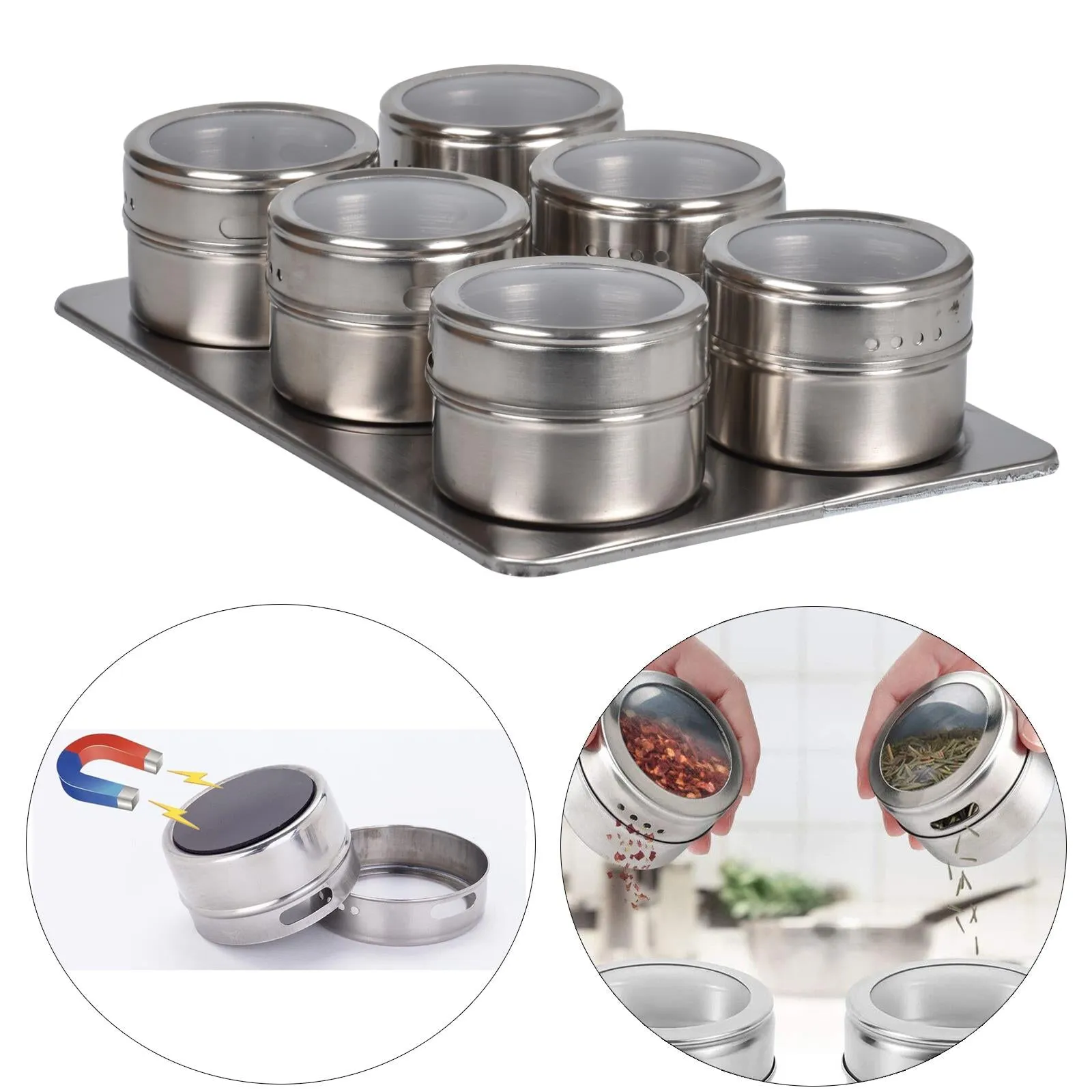 6 Piece Stainless Steel Magnetic Spice Rack