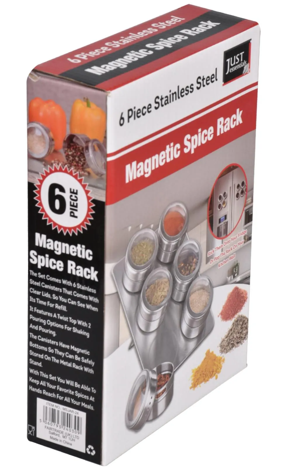 6 Piece Stainless Steel Magnetic Spice Rack