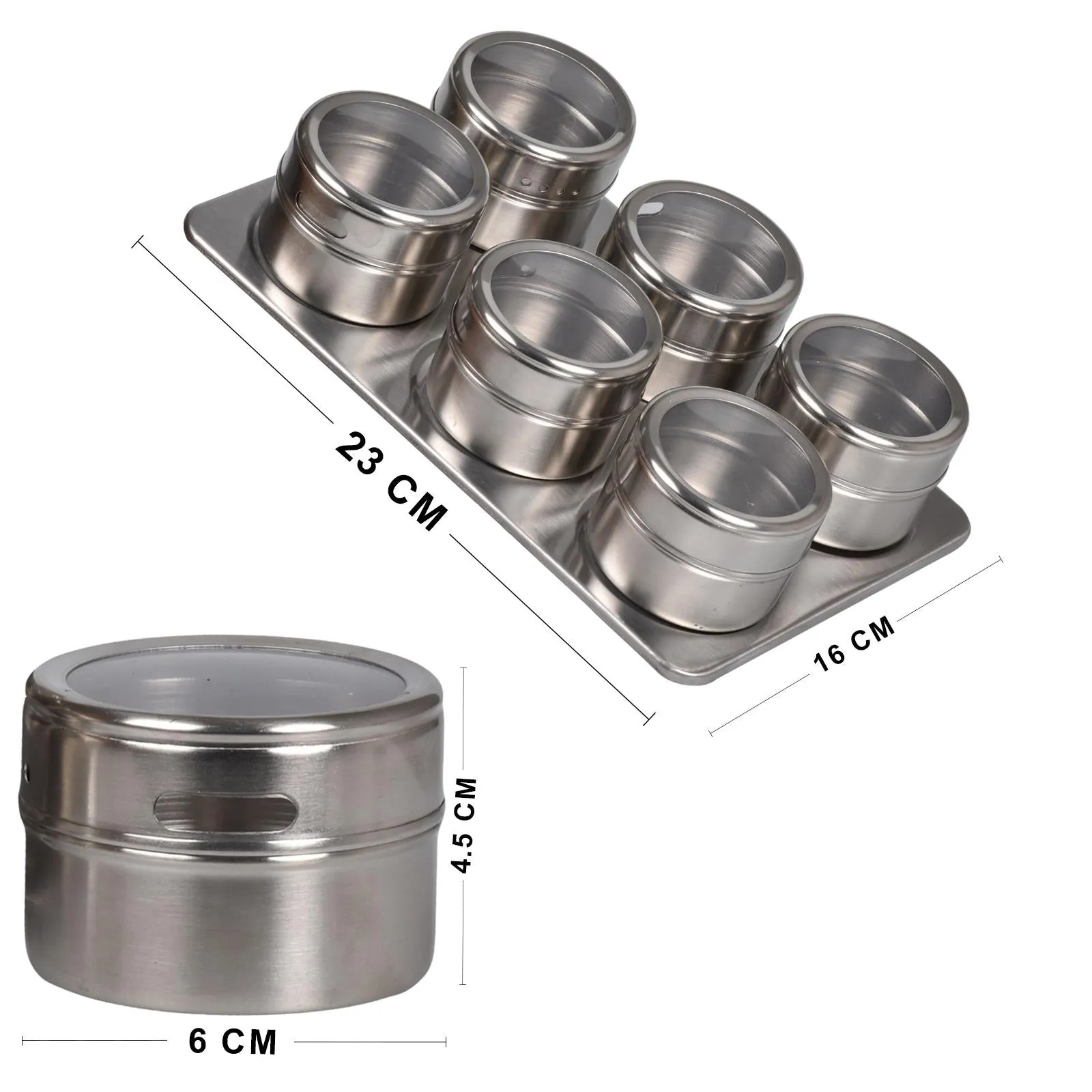 6 Piece Stainless Steel Magnetic Spice Rack