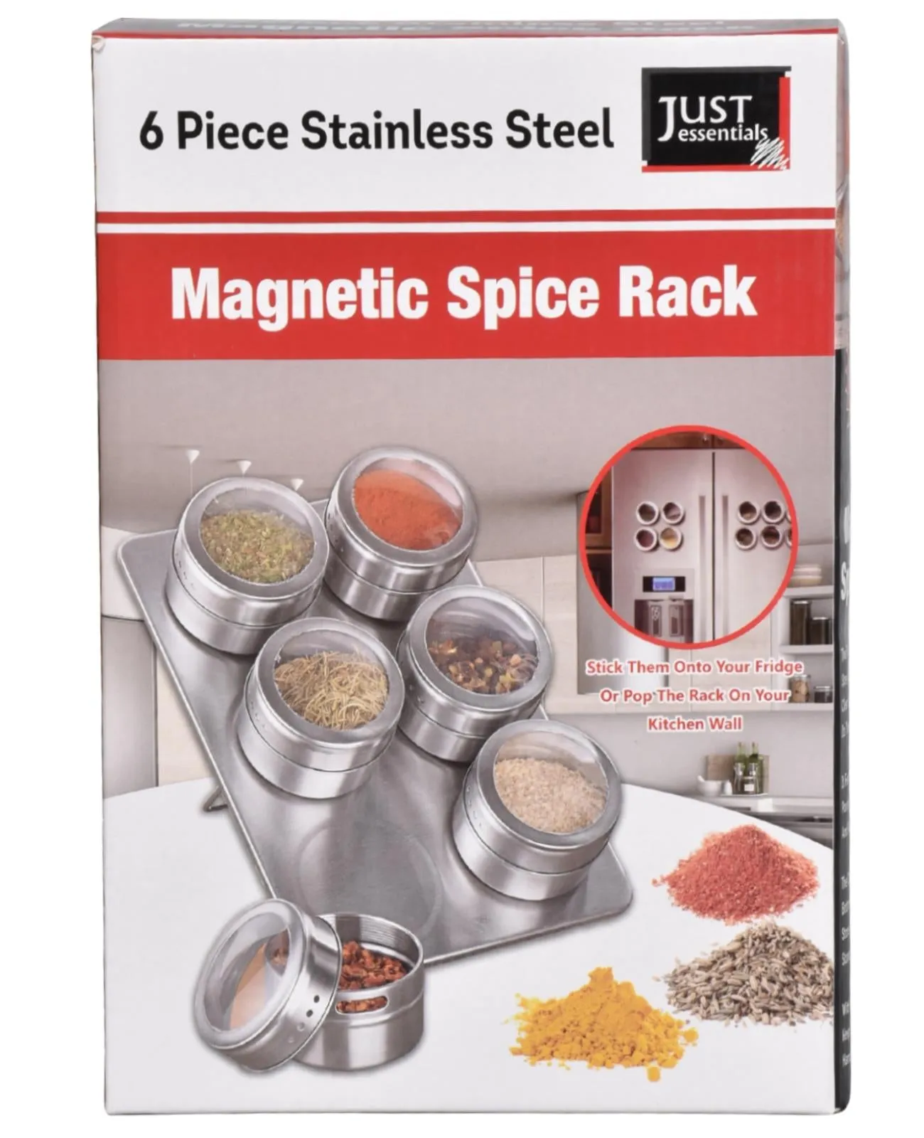 6 Piece Stainless Steel Magnetic Spice Rack