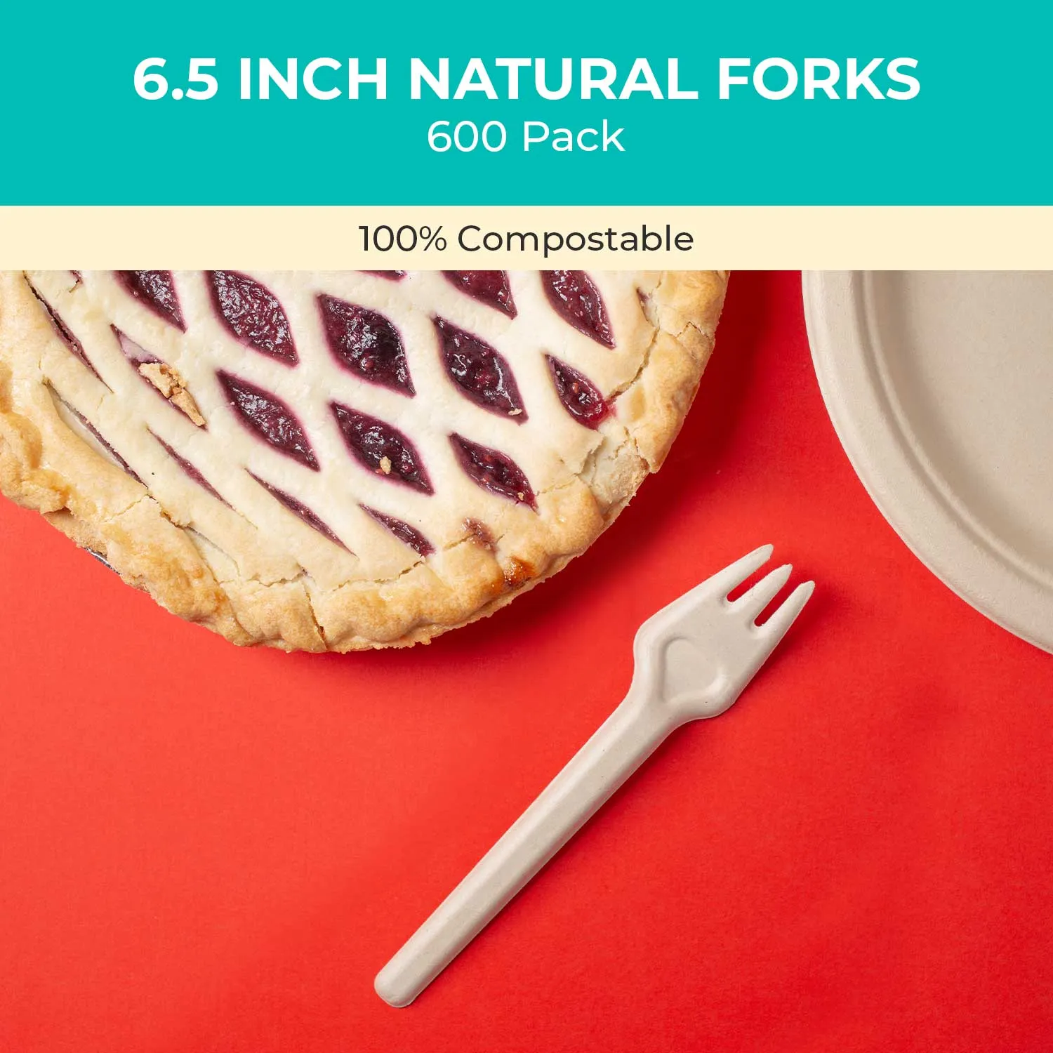 6.5 inch Renewable Fiber (Paper) Forks (200 or 600 Packs), PFAS, Bleach Free, BPI Certified, Compostable