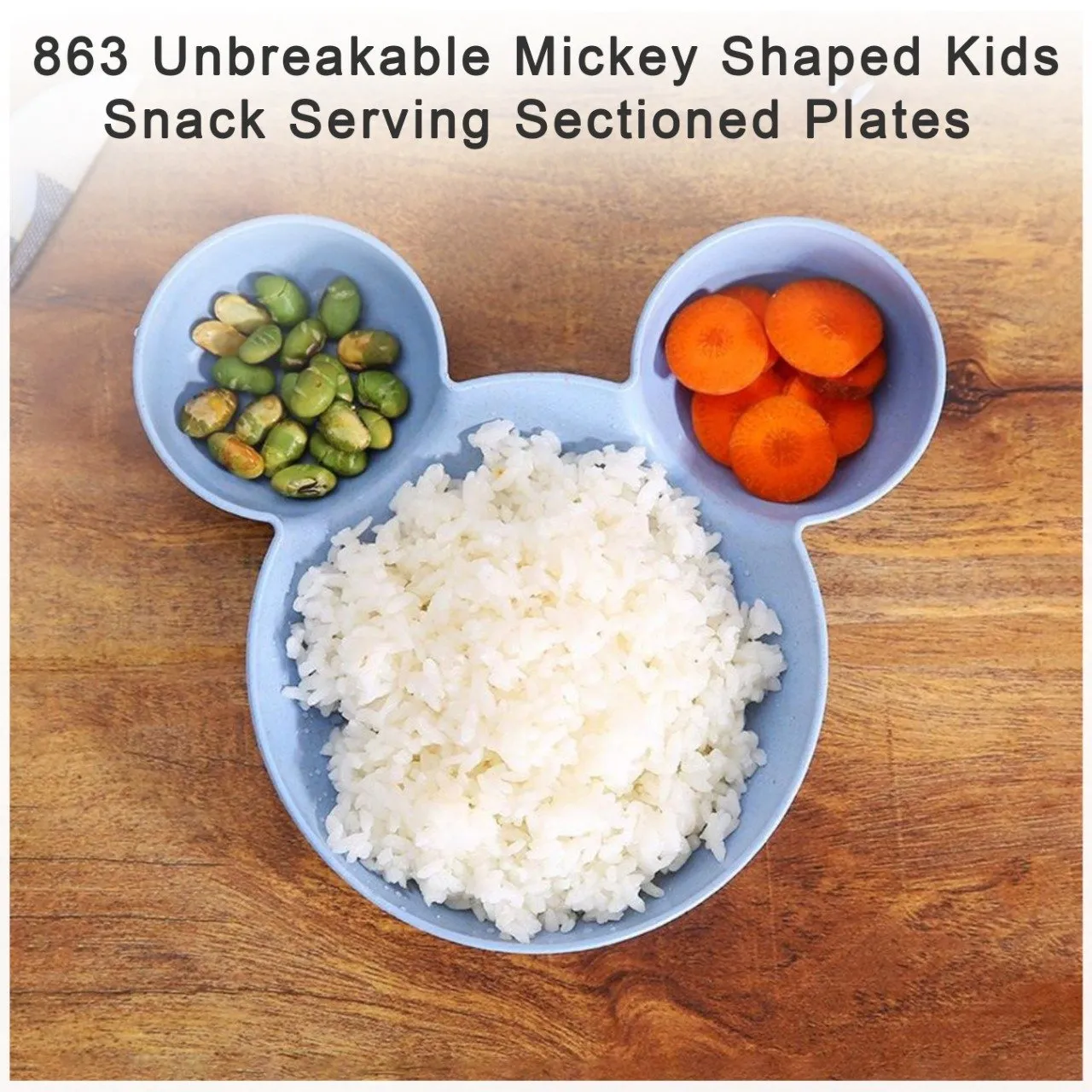 863 Unbreakable Mickey Shaped Kids/Snack Serving Sectioned Plates (Assorted Colors) (Pack of 1)