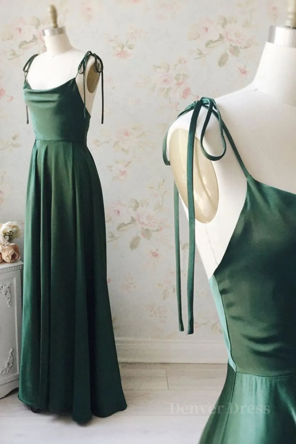 A Line Thin Straps Green Long Prom Dresses Green Formal Graduation Evening Dresses