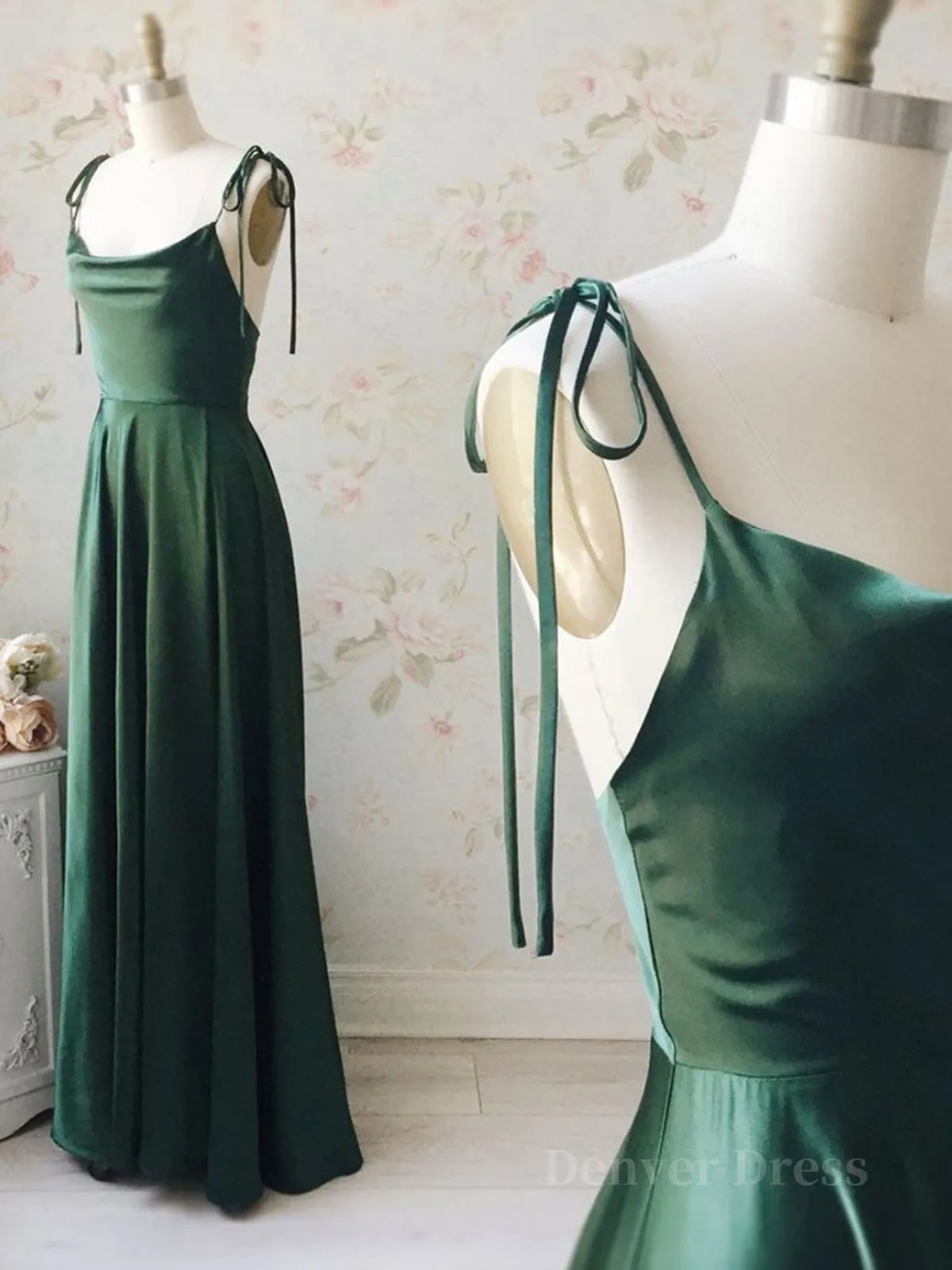 A Line Thin Straps Green Long Prom Dresses Green Formal Graduation Evening Dresses