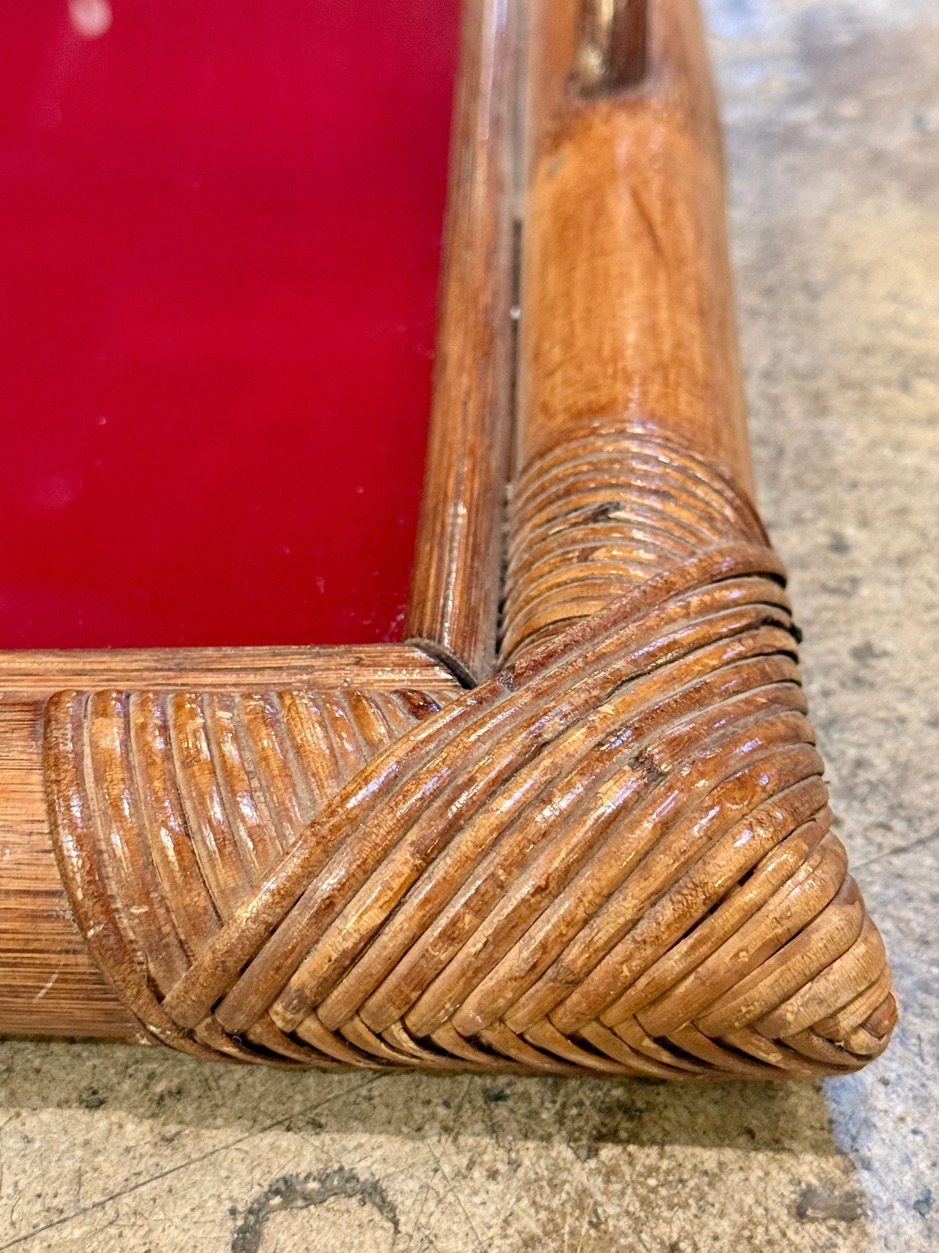 Bamboo Tray, Italy 70s, with burgundy top