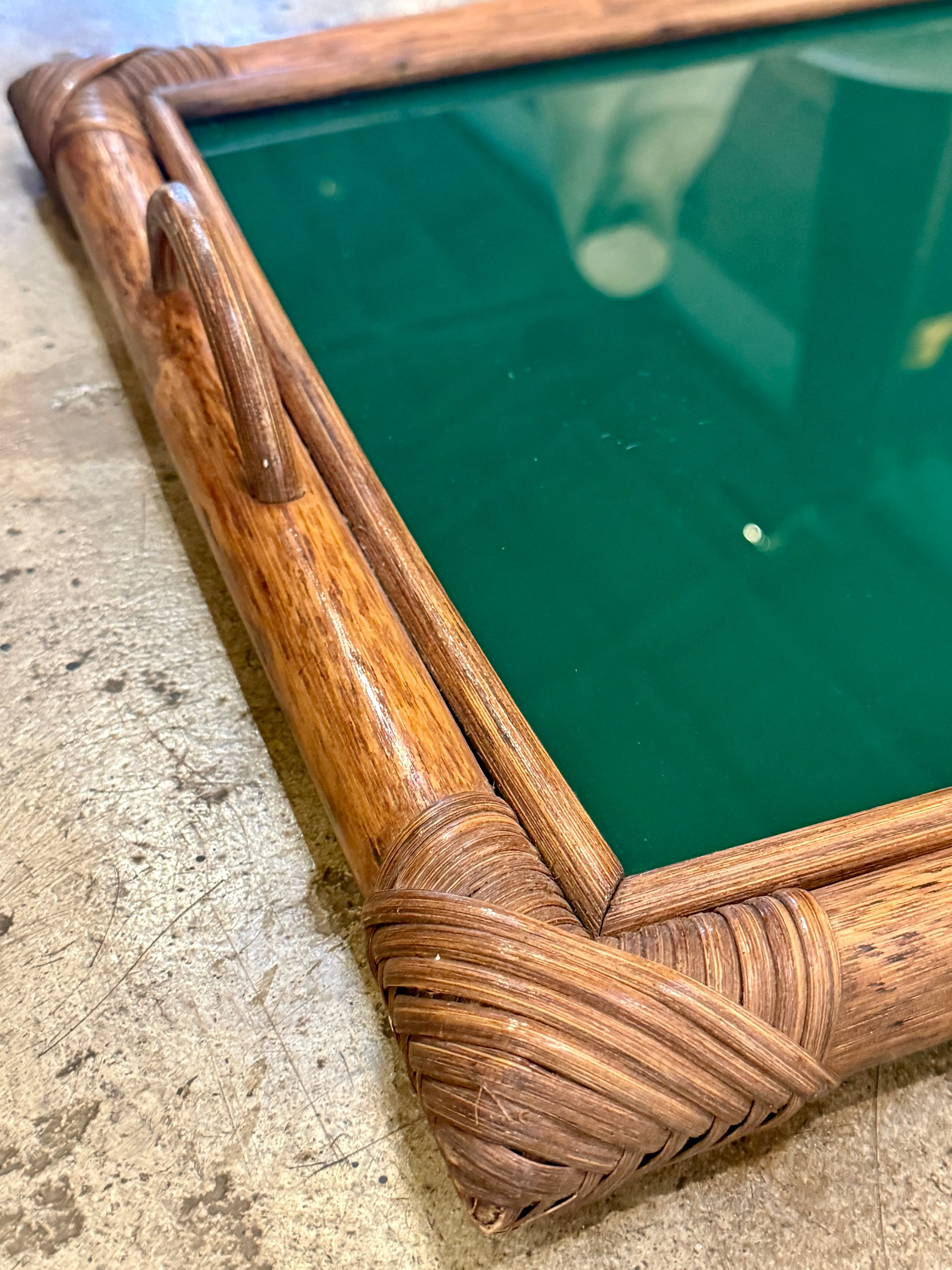 Bamboo Tray, Italy 70s, with green top