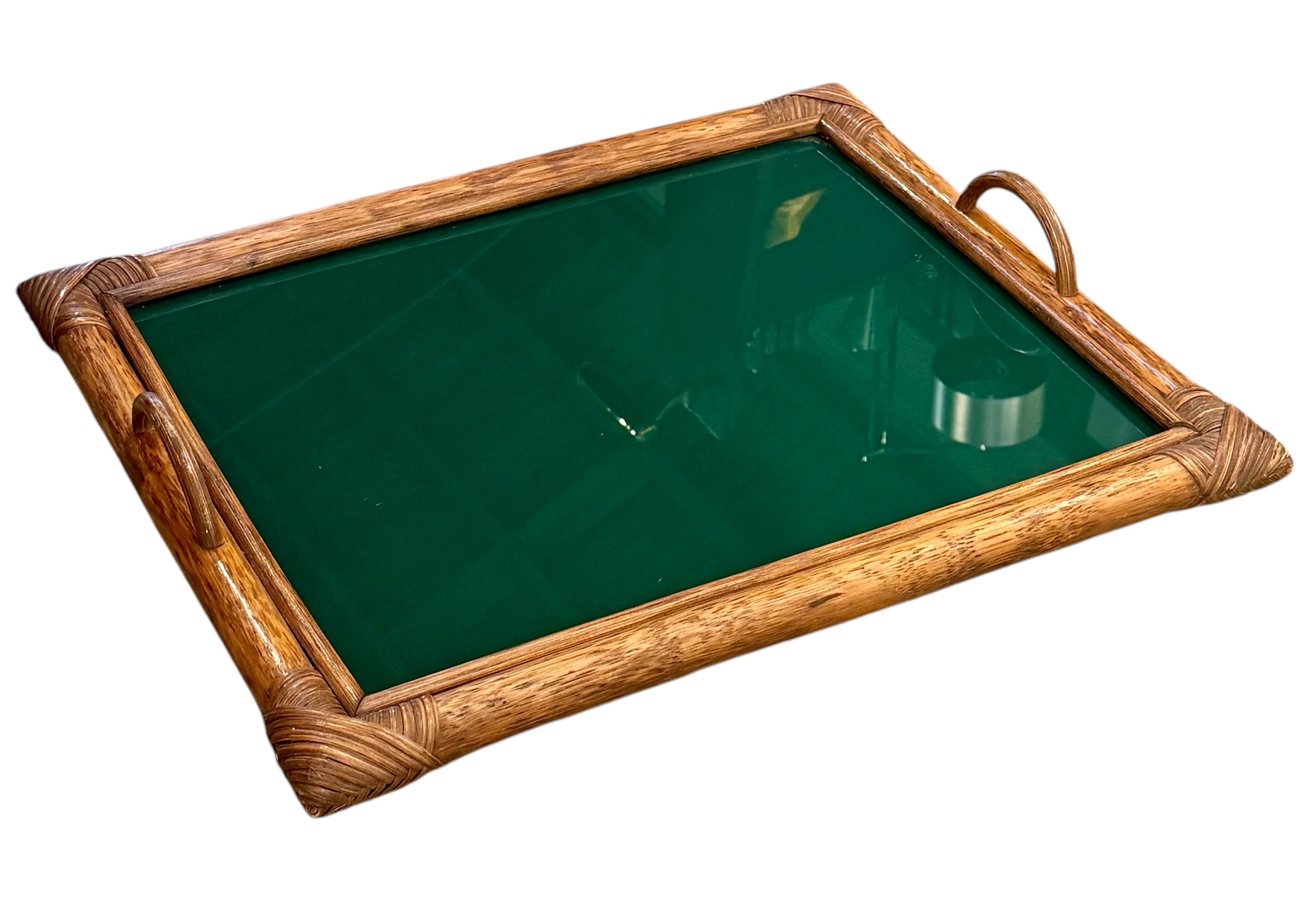 Bamboo Tray, Italy 70s, with green top