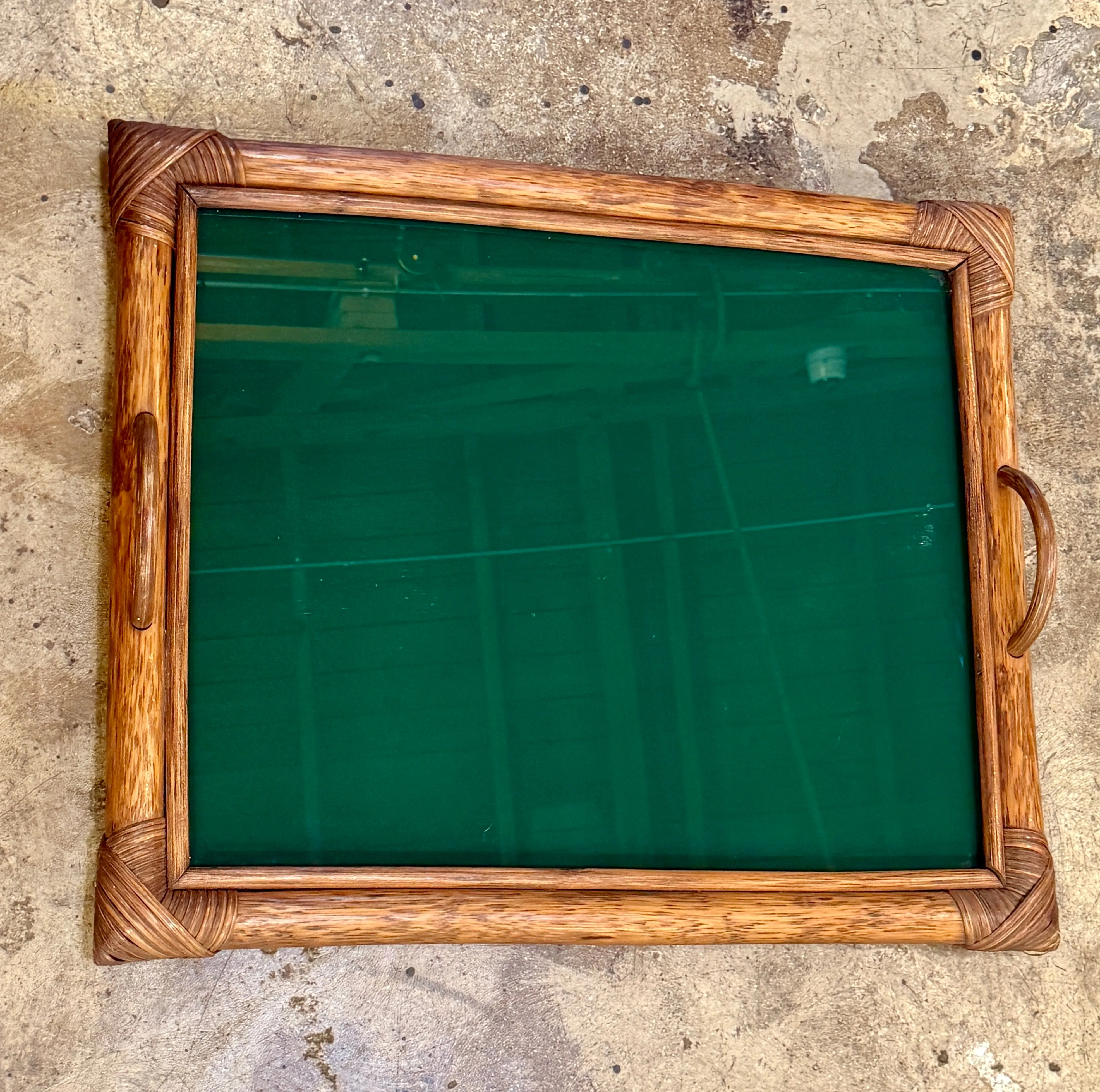 Bamboo Tray, Italy 70s, with green top