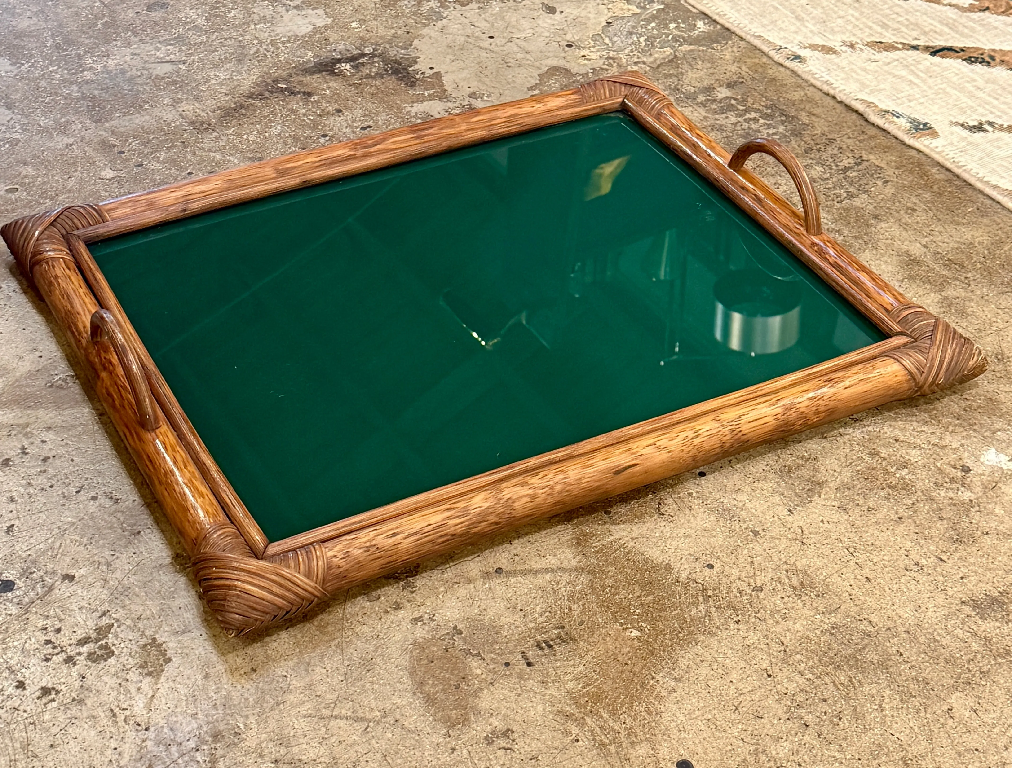 Bamboo Tray, Italy 70s, with green top