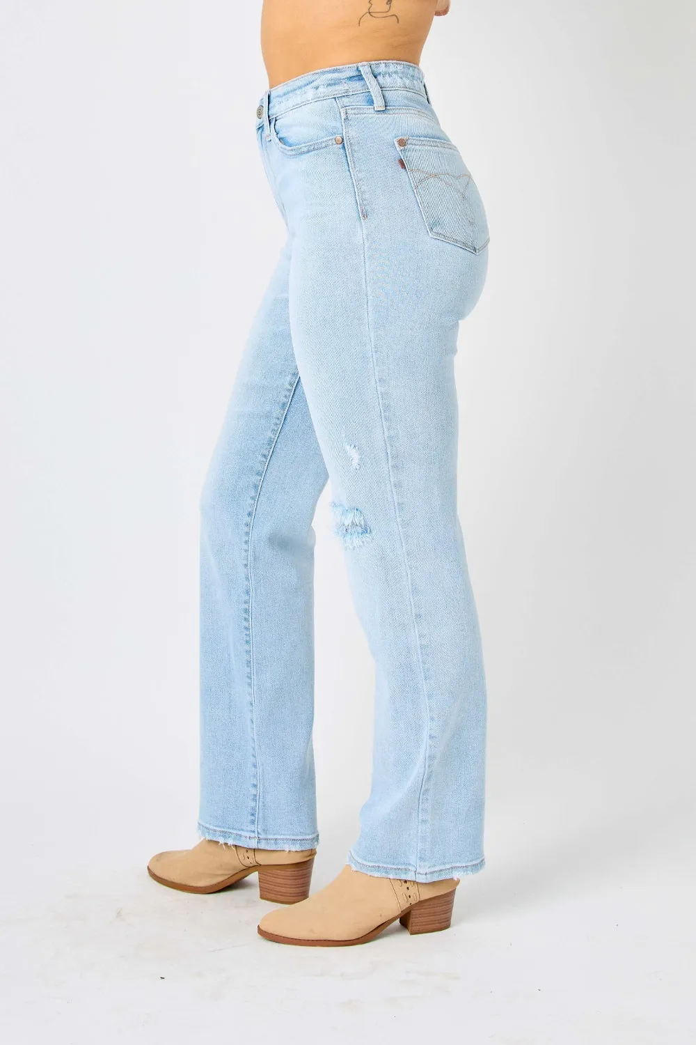 Callie - High Waist Distressed Straight Jeans - Judy Blue - Exclusively Online