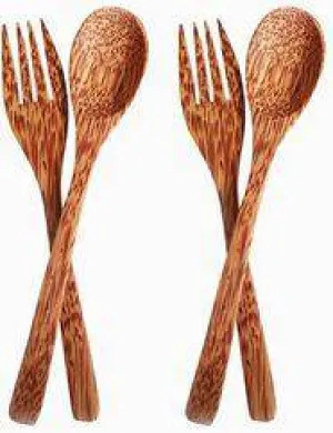 Coconut Wood Spoon & Fork 2 Spoon   2 Fork Eco Friendly, Natural & Handmade