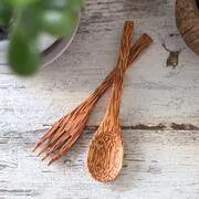 Coconut Wood Spoon & Fork 2 Spoon   2 Fork Eco Friendly, Natural & Handmade