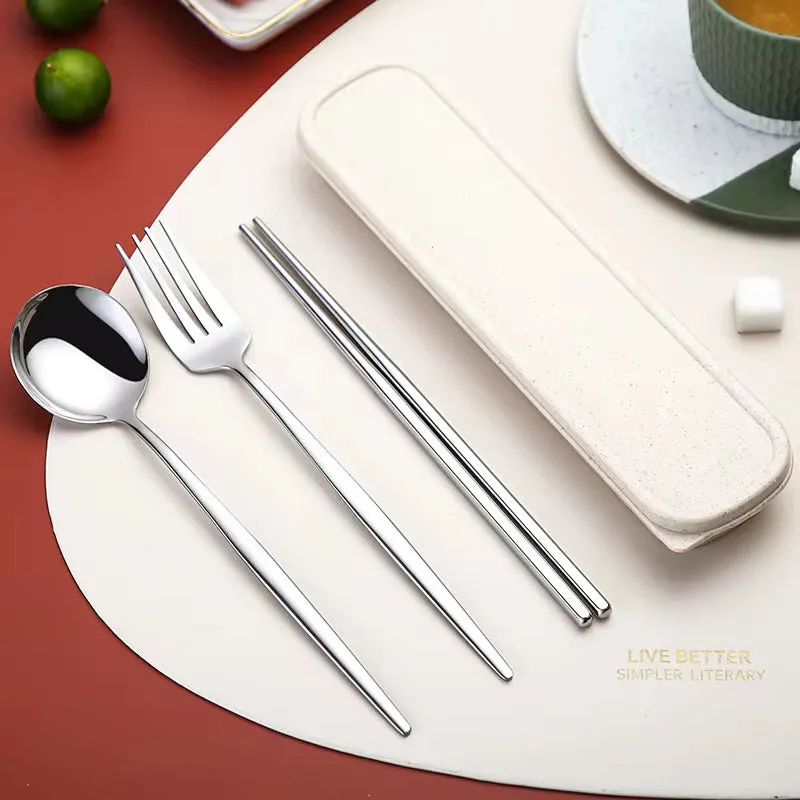 Colorful Stainless Steel Cutlery Set of 3 - Spoon, Fork & Chopsticks Included