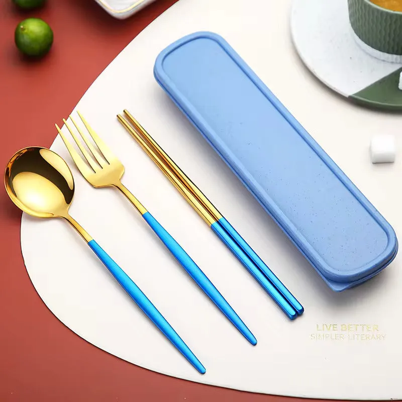 Colorful Stainless Steel Cutlery Set of 3 - Spoon, Fork & Chopsticks Included