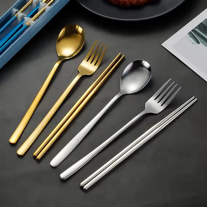 Colorful Stainless Steel Cutlery Set of 3 - Spoon, Fork & Chopsticks Included