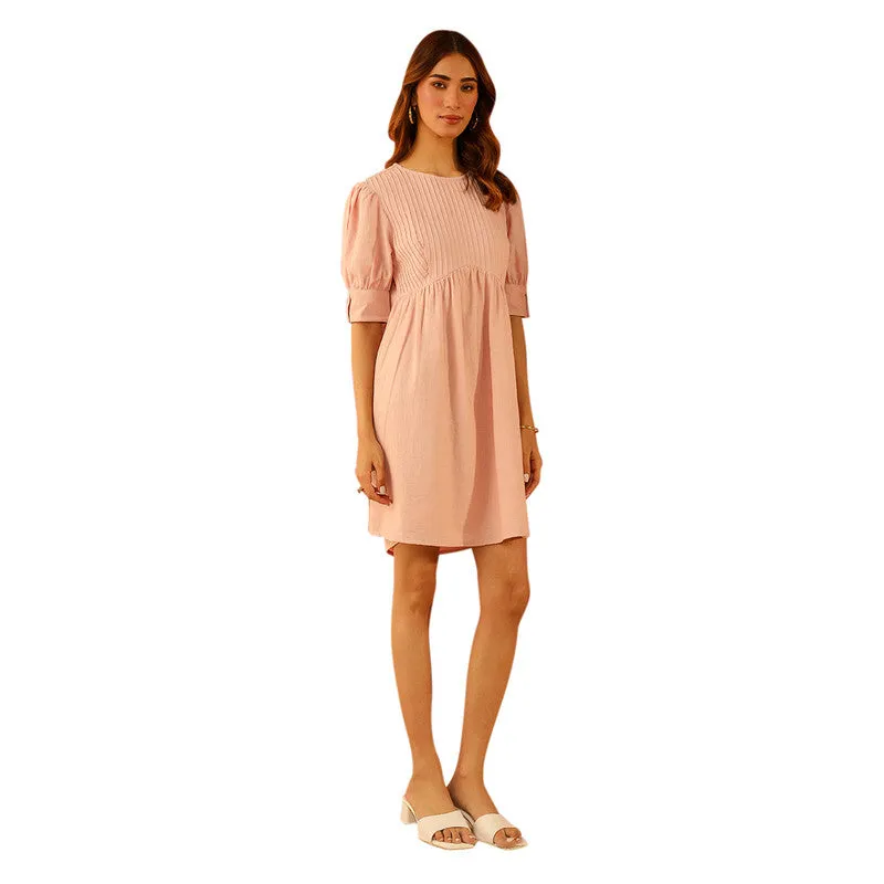 Cotton Linen Short Dress for Women | Rose Pink