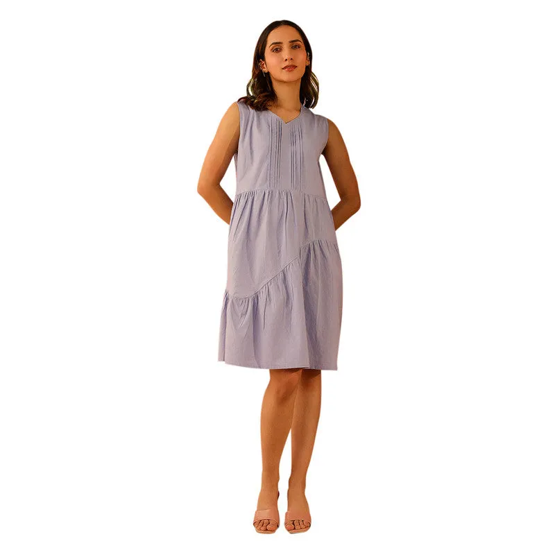 Cotton Poplin Sleeveless Dress | Lavender| Knee Length