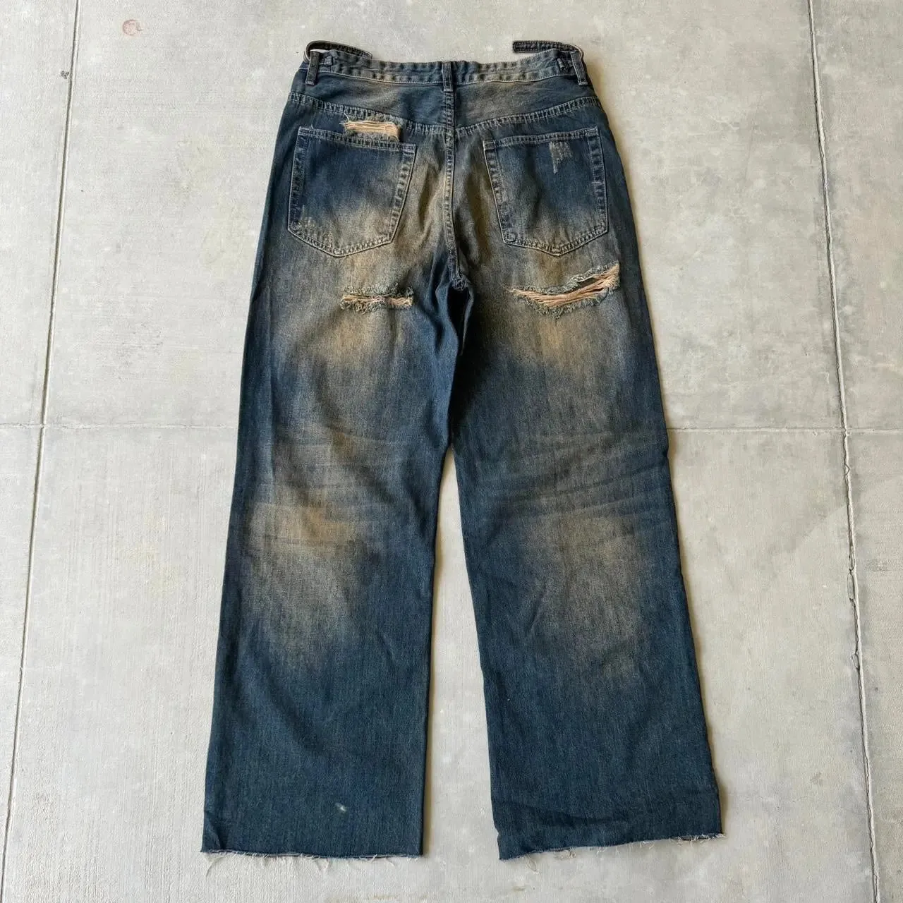 Distressed Navy Desert Wash Wide Leg Jeans