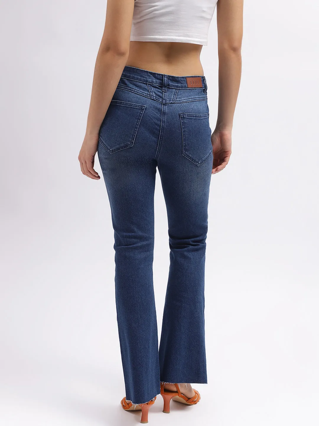 Elle Women Blue Solid Bootcut Mid-Rise Jeans