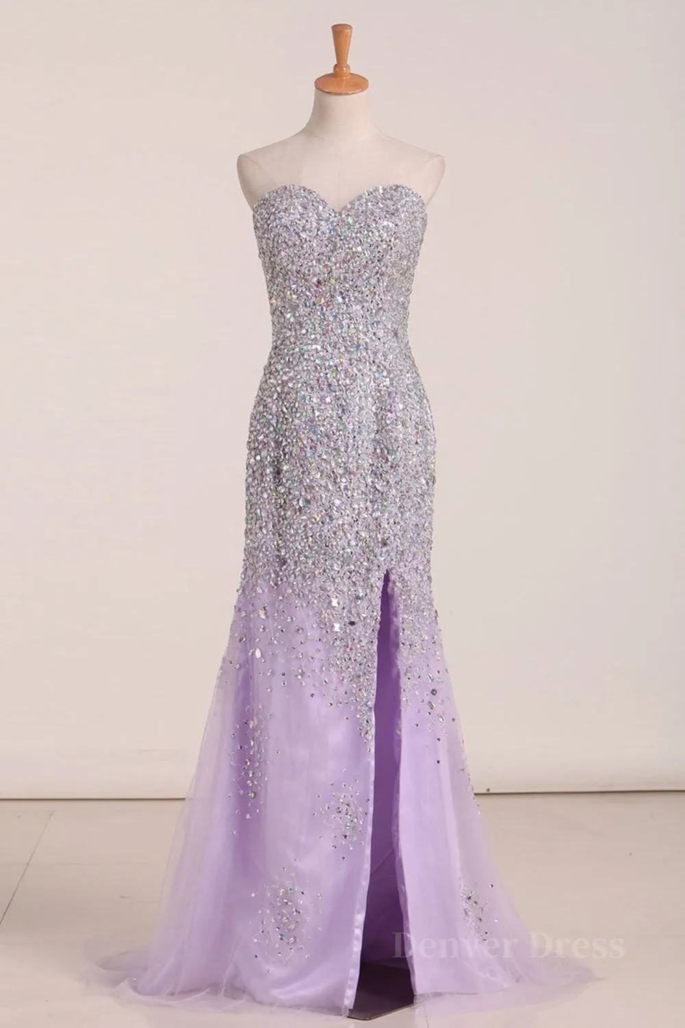 Gorgeous Mermaid Strapless Purple Beaded Long Prom Dresses Mermaid Purple Beaded Formal Evening Dresses Purple Ball Gown