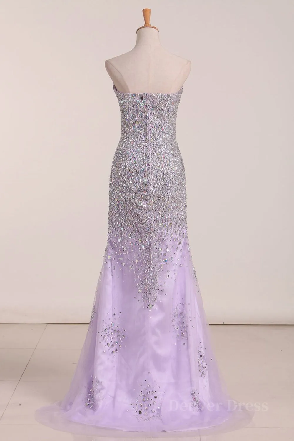 Gorgeous Mermaid Strapless Purple Beaded Long Prom Dresses Mermaid Purple Beaded Formal Evening Dresses Purple Ball Gown