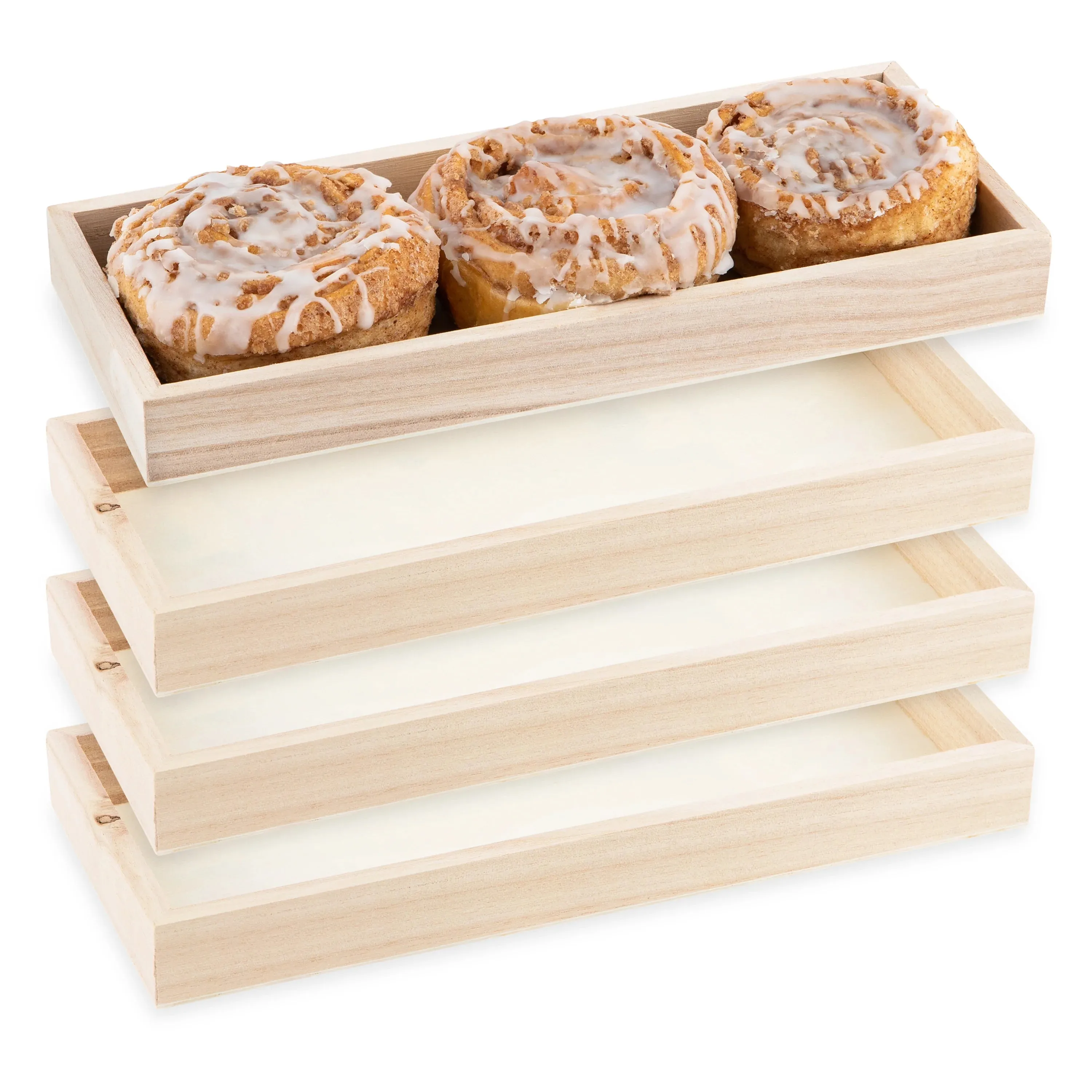 Hammont Natural Wooden Serving Tray 10X4X1in. 4pc