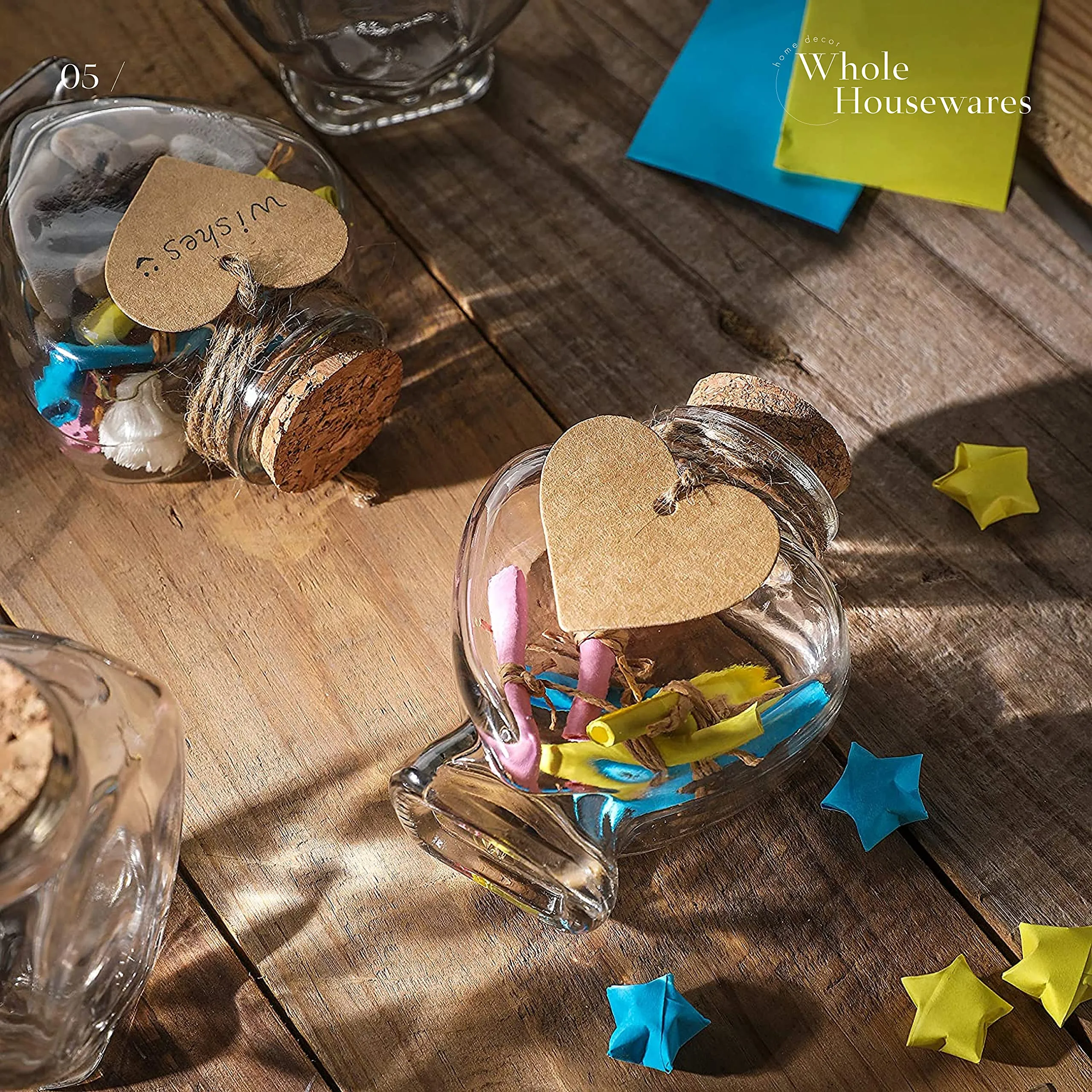 Heart Shaped Glass Favor Jars With Cork Lids | Set Of 12 | 5Oz Glass Wish Bottles