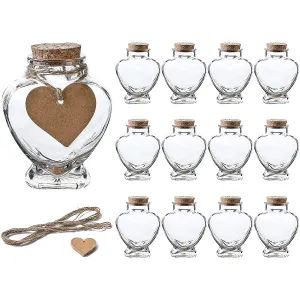 Heart Shaped Glass Favor Jars With Cork Lids | Set Of 12 | 5Oz Glass Wish Bottles