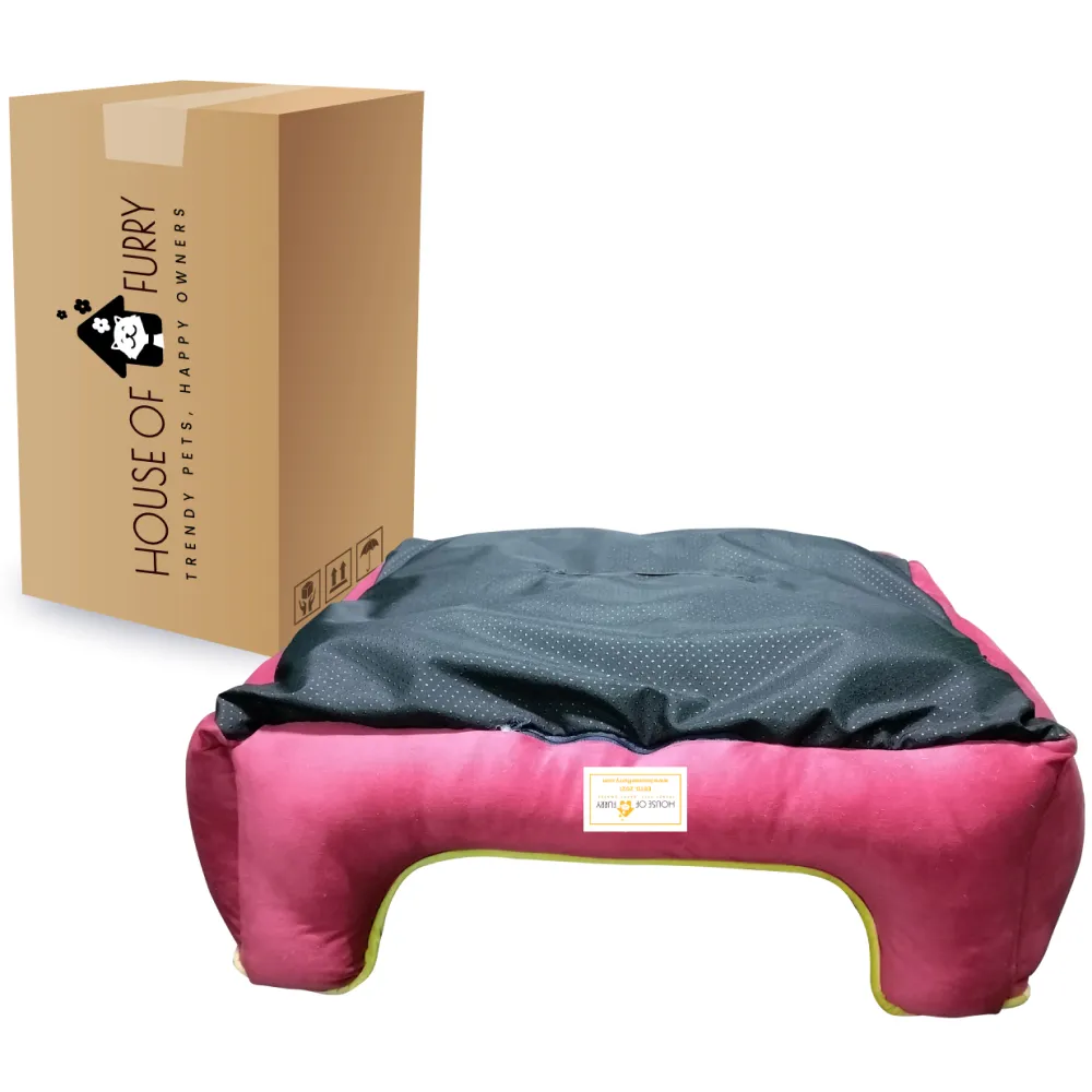 House of Furry Turkish Velvet Bolster Rosa Bed for Dogs and Cats (Multicolor)