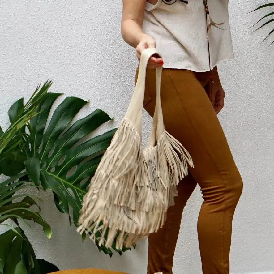 Leather Round Bag with tassels / Cowgirl