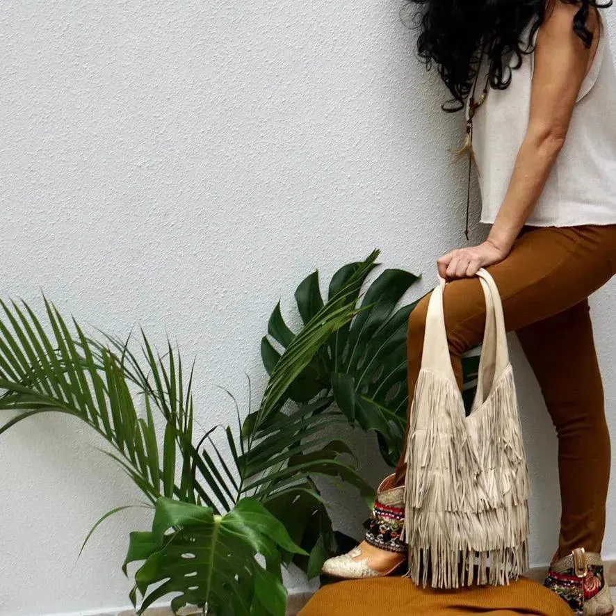 Leather Round Bag with tassels / Cowgirl