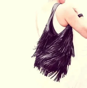 Leather Round Bag with tassels / Cowgirl