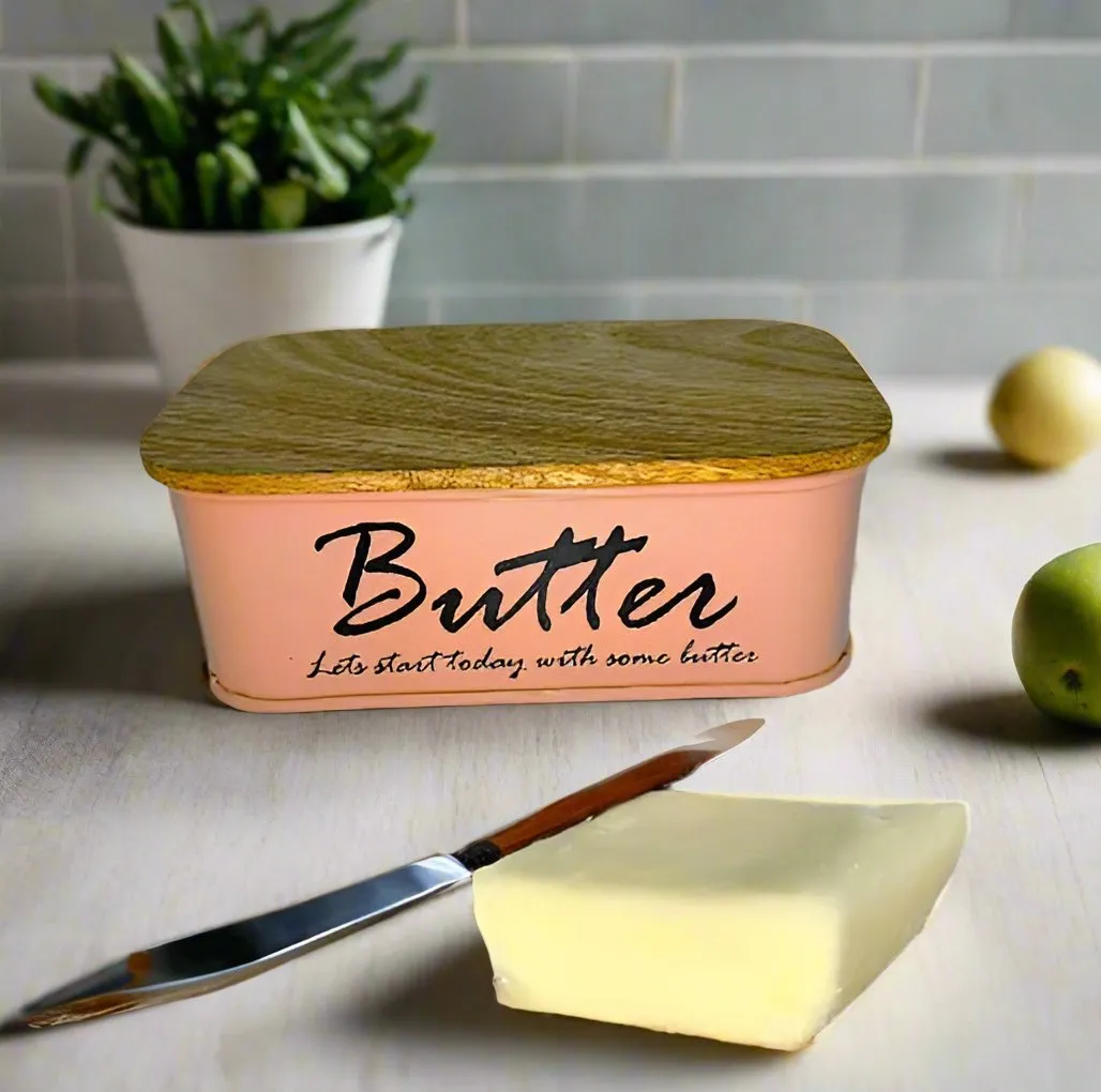 Metal Butter Container Holder Storage With Mango Wood Lid With Stainless Steel Butter Knife By MA