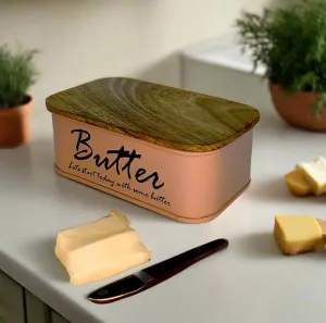 Metal Butter Container Holder Storage With Mango Wood Lid With Stainless Steel Butter Knife By MA