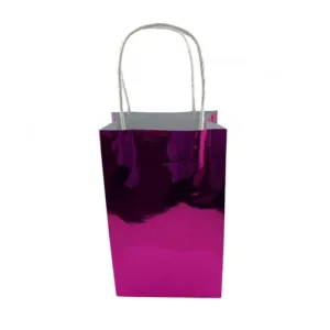 Metallic Pink Paper Party Bag 21.5cm x 13cm x 8cm 5pk