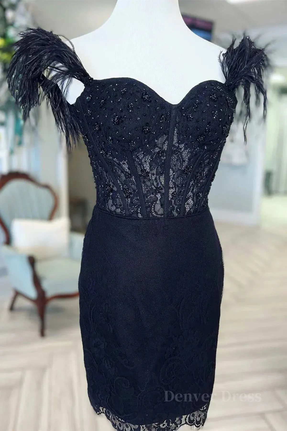 Off the Shoulder Short Black Lace Prom Dresses, Short Black Lace Formal Homecoming Dresses