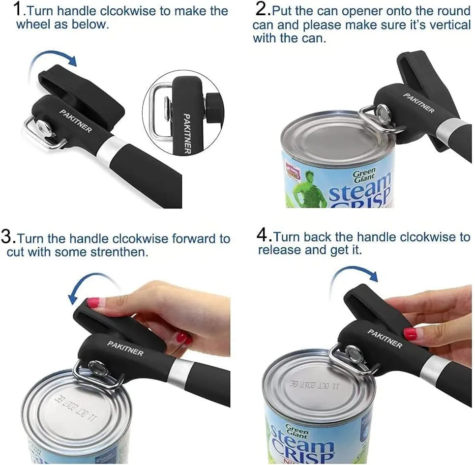 PAKITNER- Safe Cut Can Opener, Smooth Edge Can Opener - Can Opener Handheld, Manual Can Opener, Ergonomic Smooth Edge, Food Grade Stainless Steel Cutting Can Opener for Kitchen & Restaurant