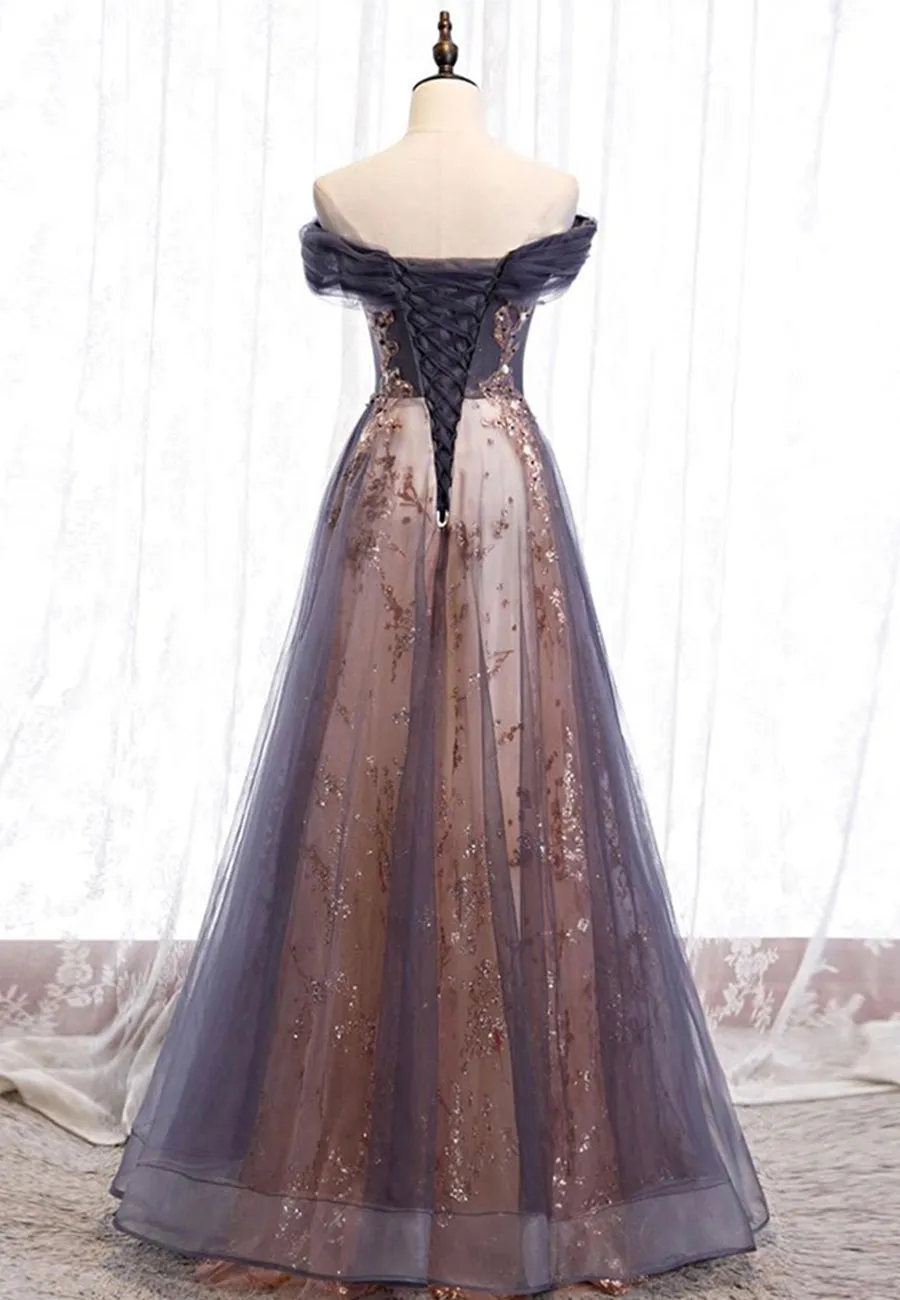 Purple Tulle Long Prom Dresses A-Line Evening Dresses