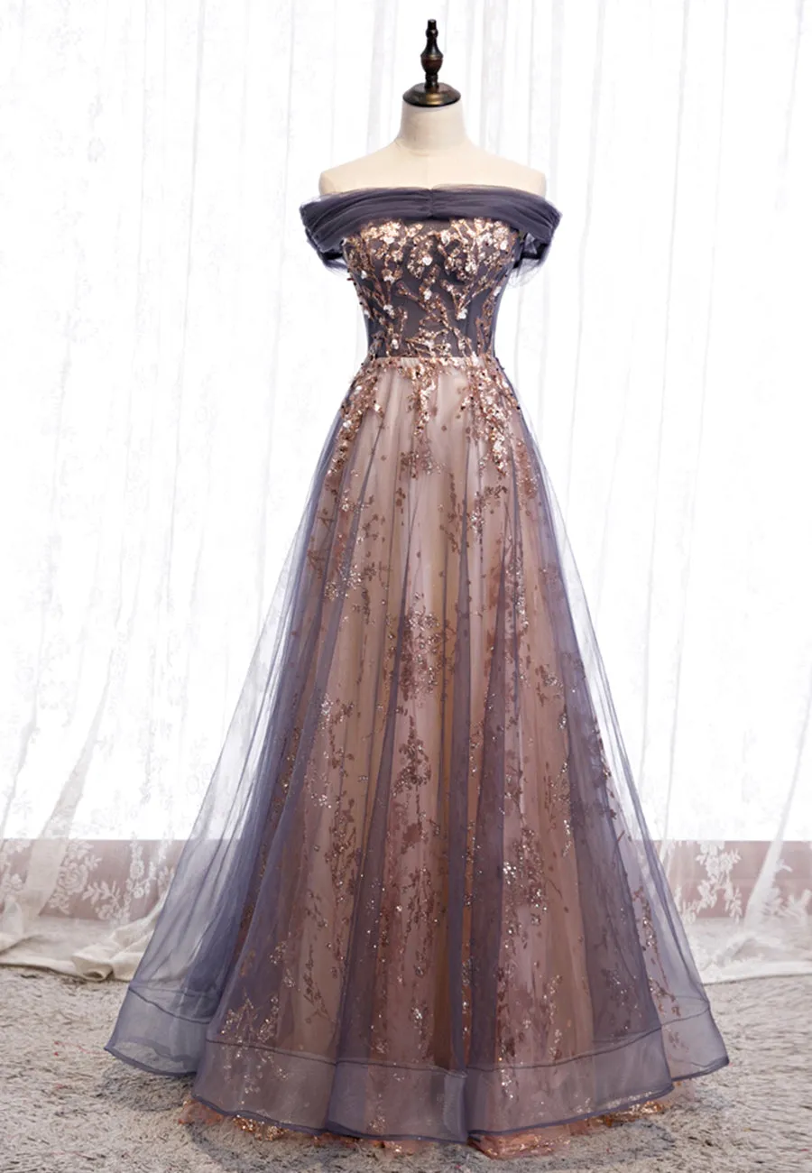 Purple Tulle Long Prom Dresses A-Line Evening Dresses