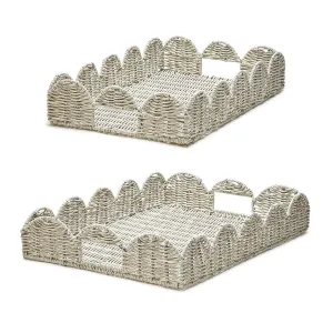 Scalloped Edge All Weather Wicker Rectangle Serving Tray