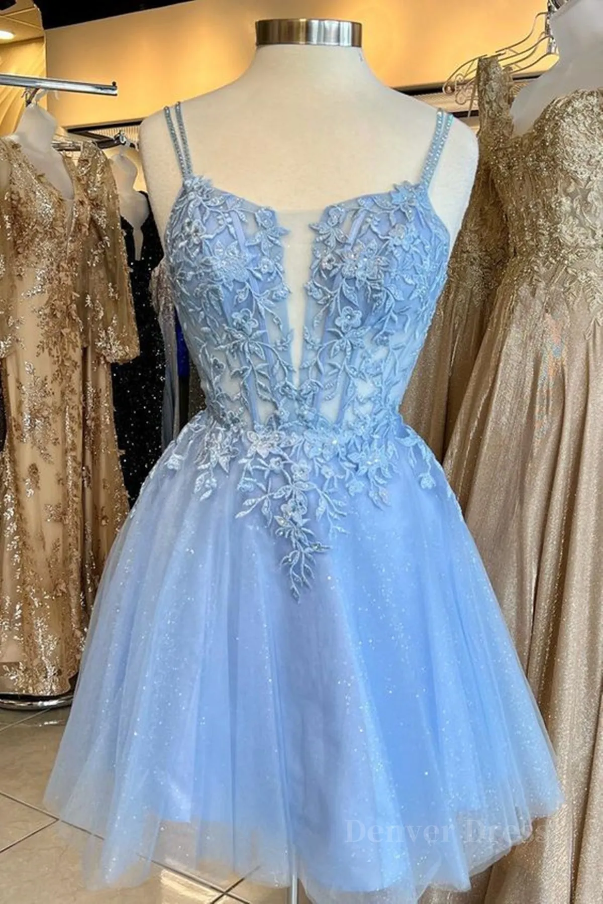 Short V Neck Blue Lace Prom Dresses V Neck Short Blue Lace Formal Homecoming Dresses