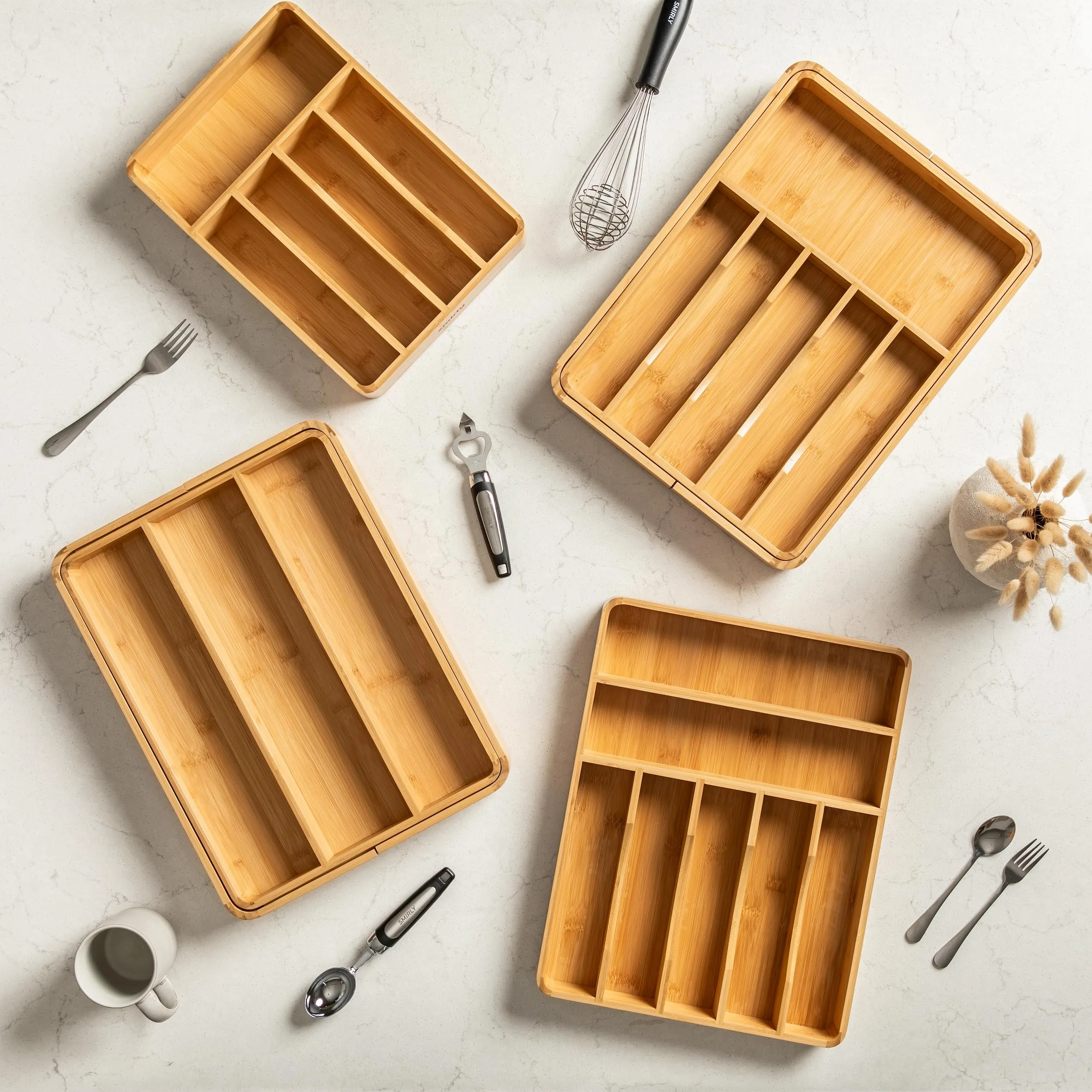 SMIRLY Bamboo Silverware Organizer for Drawer Kitchen Drawer Organizer