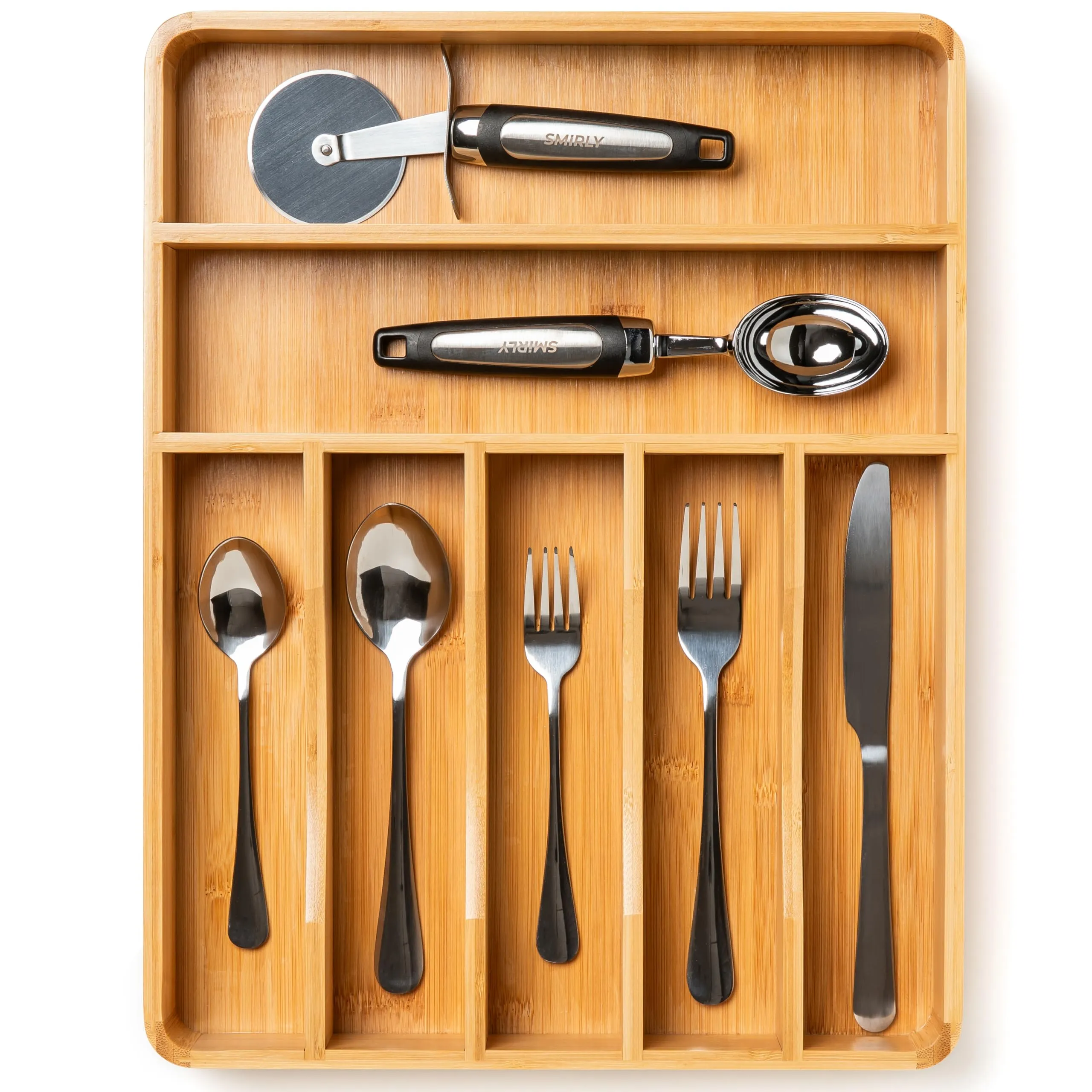 SMIRLY Bamboo Silverware Organizer for Drawer Kitchen Drawer Organizer