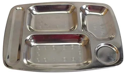 Stainless Steel Cafeteria Divided Tray Divided Dinner Snack Plate Kids Baby Plate Diet Plate Diet Food Control Tray 5 sections Set